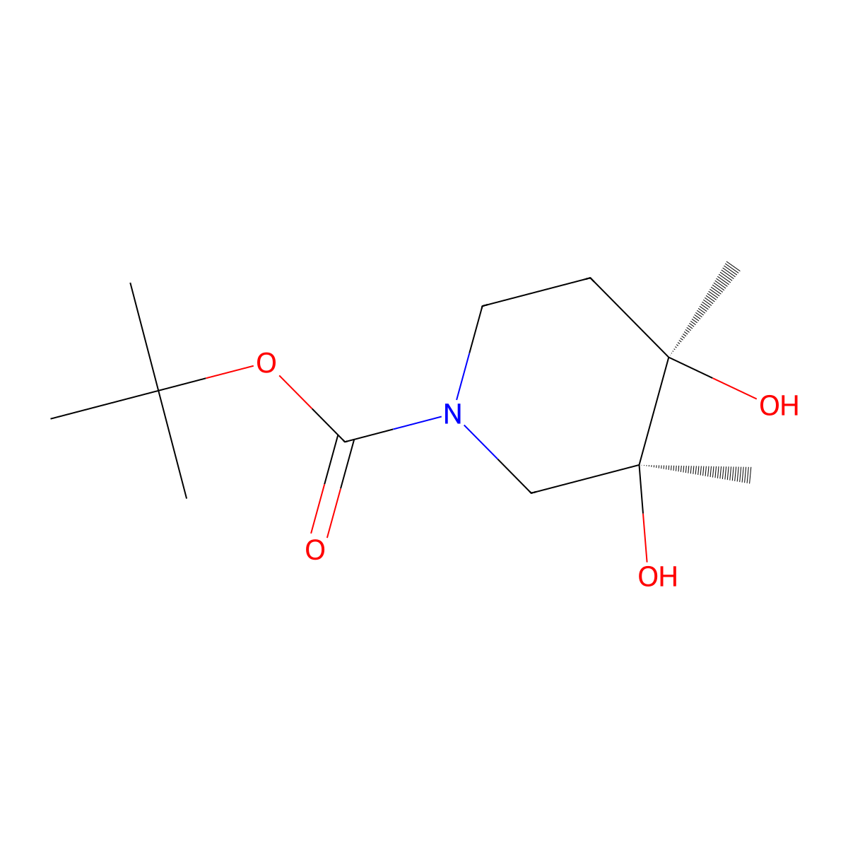 rac-tert-butyl (3R,4S)-3,4-dihydroxy-3,4-dimethylpiperidine-1-carboxylate molecular structure, CAS 2639392-66-6