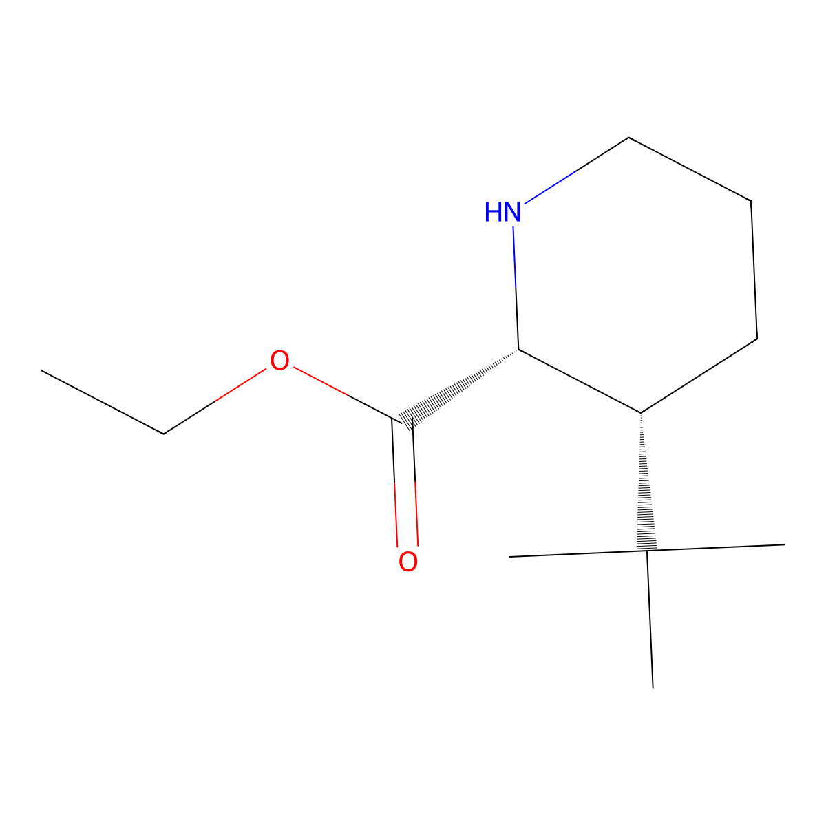 rac-ethyl (2R,3R)-3-tert-butylpiperidine-2-carboxylate molecular structure, CAS 2639392-69-9