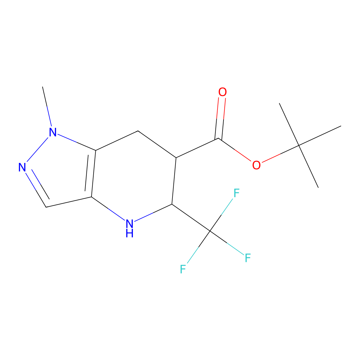 rac-tert-butyl (5R,6R)-1-methyl-5-(trifluoromethyl)-1H,4H,5H,6H,7H-pyrazolo[4,3-b]pyridine-6-carboxylate molecular structure, CAS 2639392-71-3