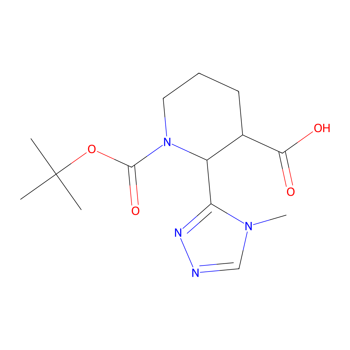 rac-(2R,3S)-1-[(tert-butoxy)carbonyl]-2-(4-methyl-4H-1,2,4-triazol-3-yl)piperidine-3-carboxylic acid molecular structure, CAS 2639392-74-6