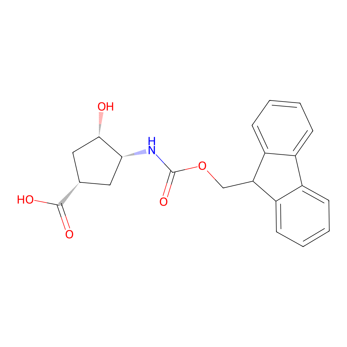 (1S,3R,4S)-3-({[(9H-fluoren-9-yl)methoxy]carbonyl}amino)-4-hydroxycyclopentane-1-carboxylic acid molecular structure, CAS 2639392-78-0