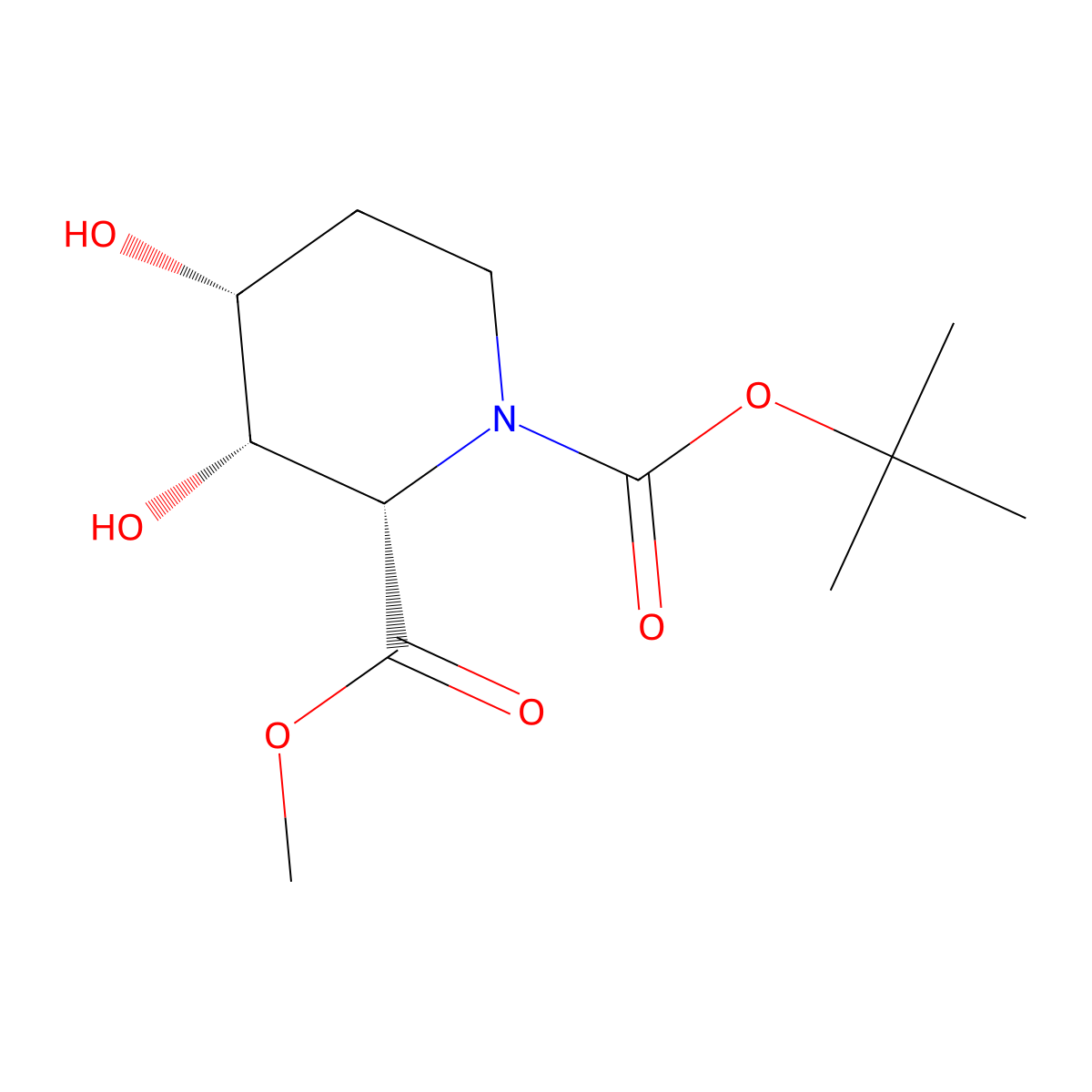 rac-1-tert-butyl 2-methyl (2R,3R,4S)-3,4-dihydroxypiperidine-1,2-dicarboxylate molecular structure, CAS 2639392-86-0
