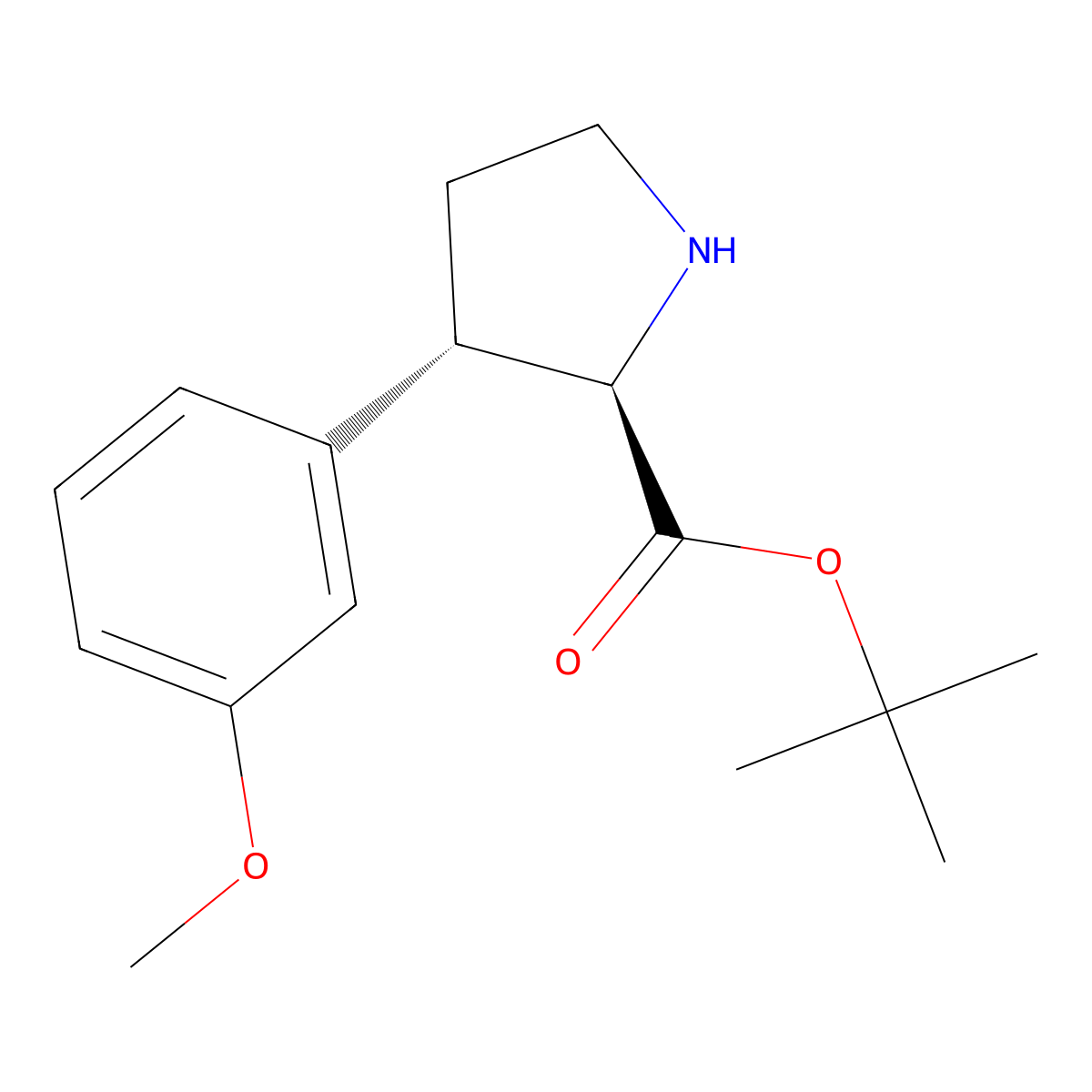 rac-tert-butyl (2R,3S)-3-(3-methoxyphenyl)pyrrolidine-2-carboxylate molecular structure, CAS 2639392-87-1