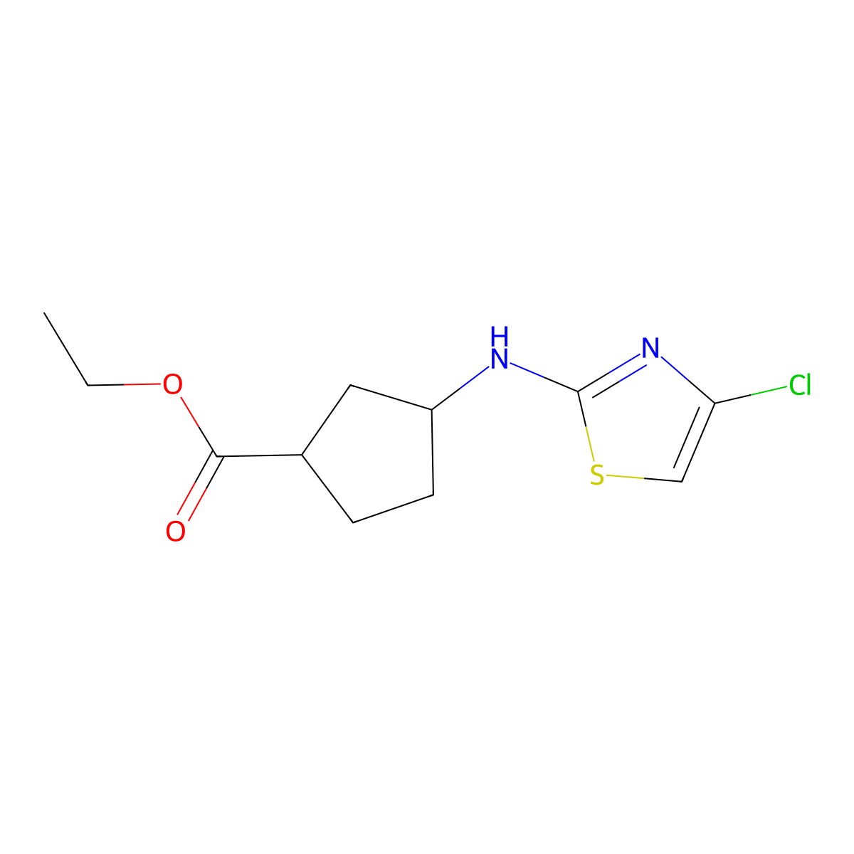 rac-ethyl (1R,3S)-3-[(4-chloro-1,3-thiazol-2-yl)amino]cyclopentane-1-carboxylate molecular structure, CAS 2639392-91-7