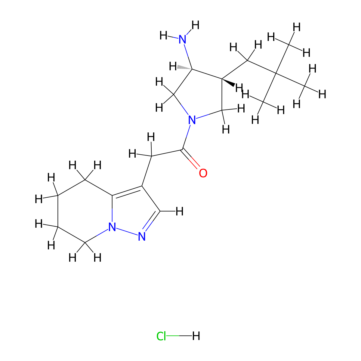rac-1-[(3R,4S)-3-amino-4-(2,2-dimethylpropyl)pyrrolidin-1-yl]-2-{4H,5H,6H,7H-pyrazolo[1,5-a]pyridin-3-yl}ethan-1-one hydrochloride, trans molecular structure, CAS 2639393-01-2