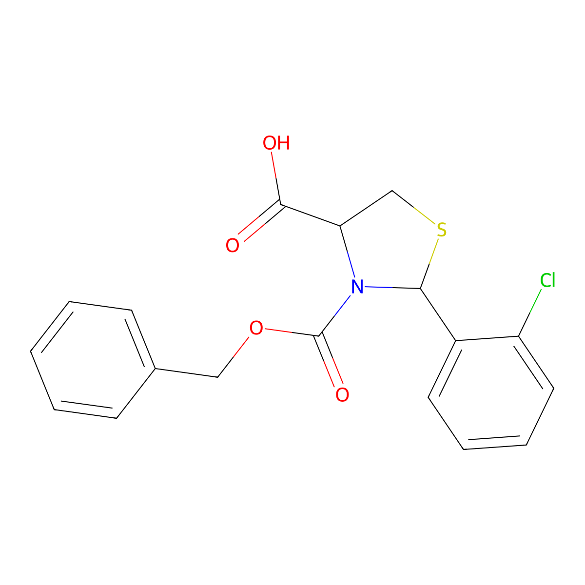 (4R)-3-[(benzyloxy)carbonyl]-2-(2-chlorophenyl)-1,3-thiazolidine-4-carboxylic acid molecular structure, CAS 2639399-06-5