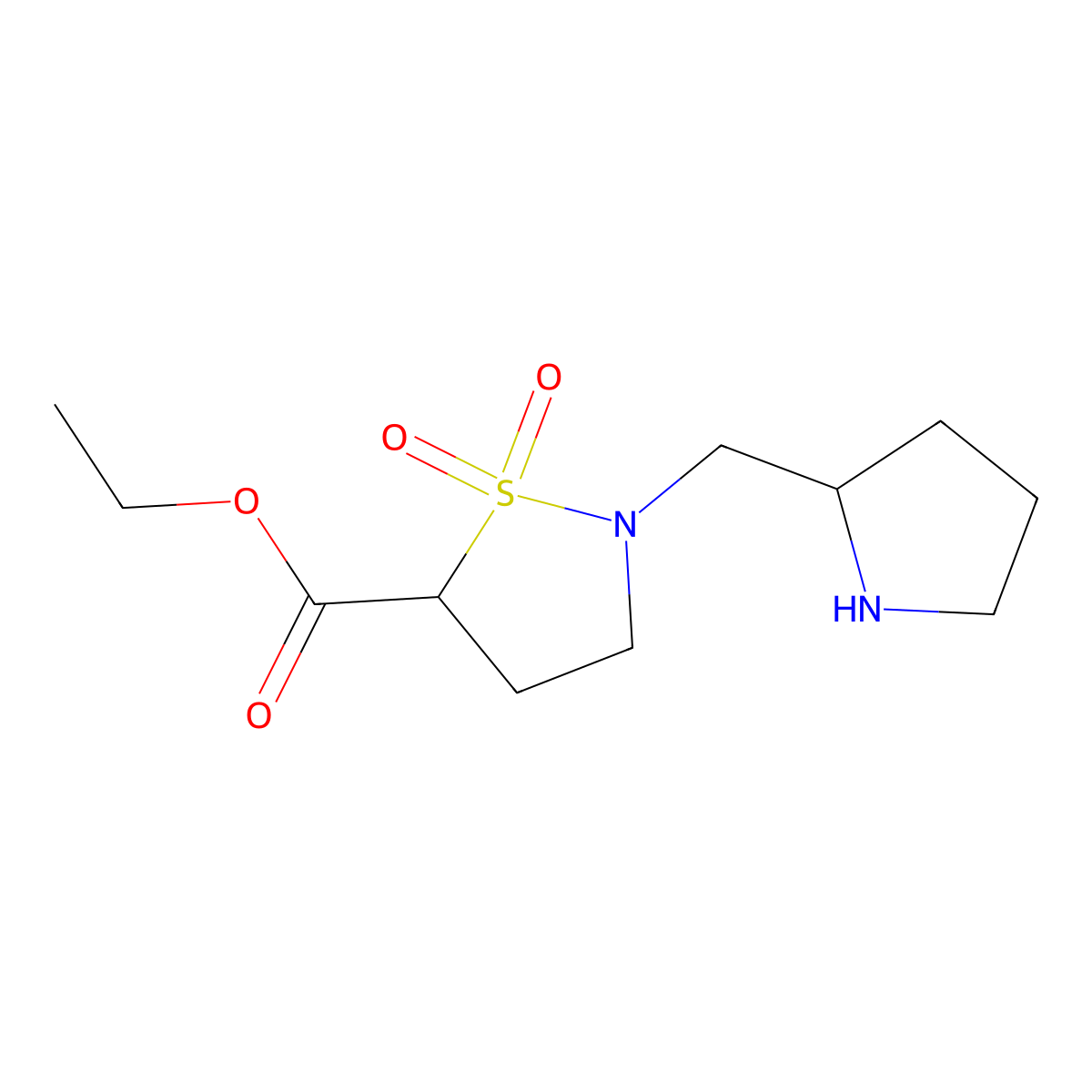 ethyl 1,1-dioxo-2-{[(2R)-pyrrolidin-2-yl]methyl}-1lambda6,2-thiazolidine-5-carboxylate molecular structure, CAS 2639399-08-7