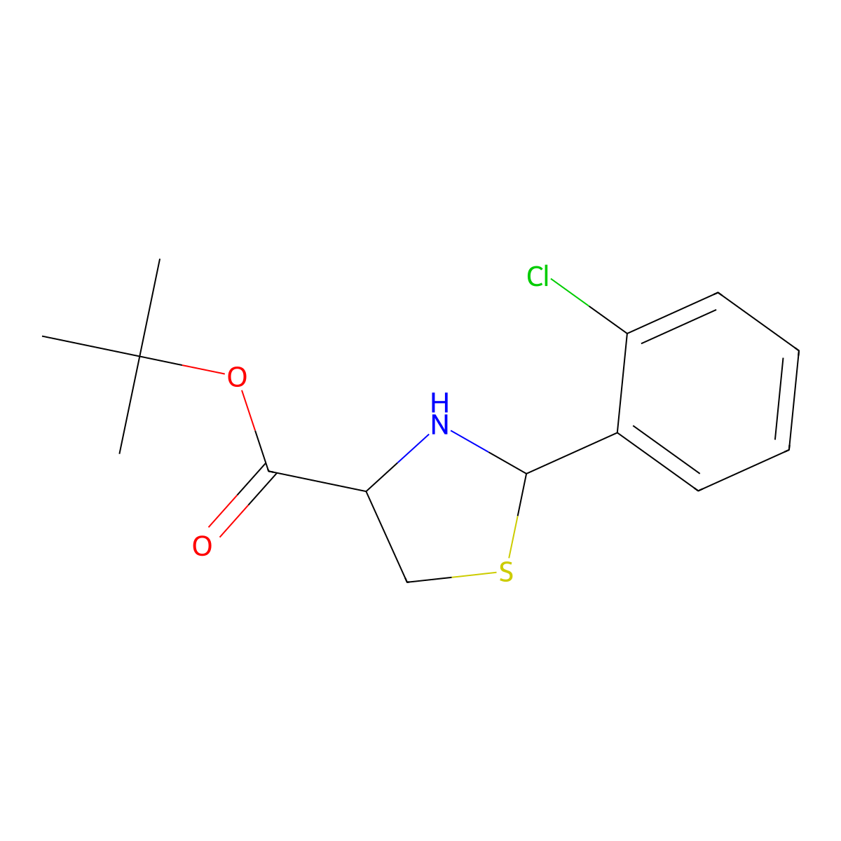tert-butyl (4R)-2-(2-chlorophenyl)-1,3-thiazolidine-4-carboxylate molecular structure, CAS 2639399-21-4