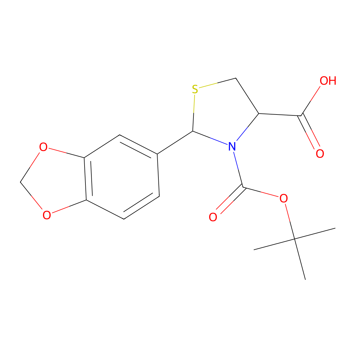(4S)-2-(1,3-dioxaindan-5-yl)-3-[(tert-butoxy)carbonyl]-1,3-thiazolidine-4-carboxylic acid molecular structure, CAS 2639399-28-1