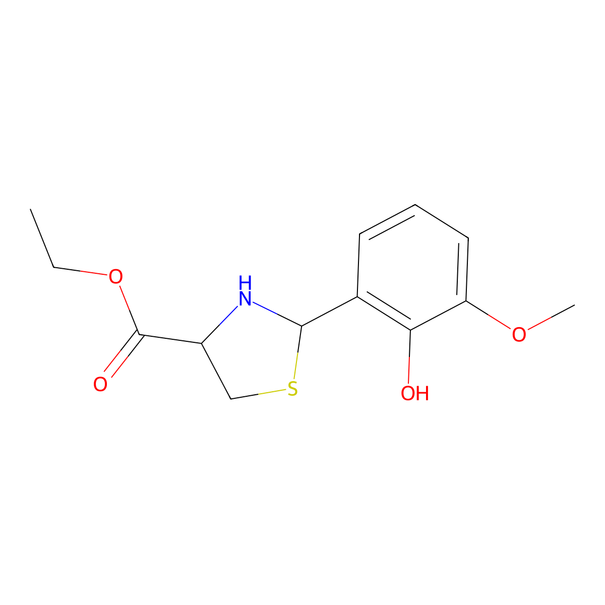 ethyl (4S)-2-(2-hydroxy-3-methoxyphenyl)-1,3-thiazolidine-4-carboxylate molecular structure, CAS 2639399-31-6