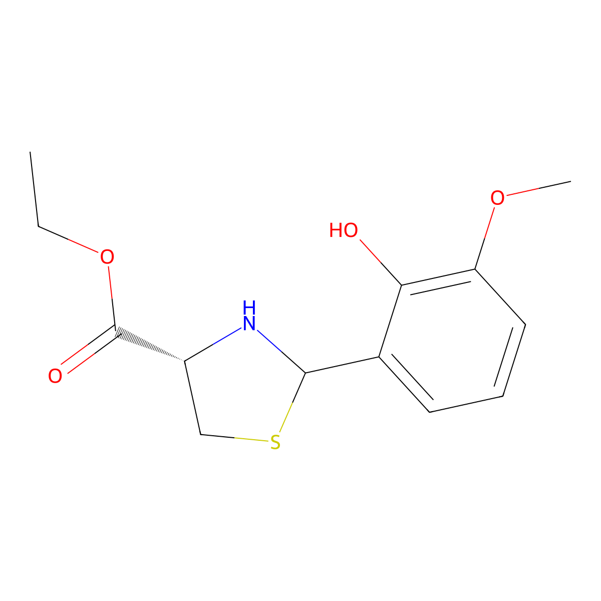 ethyl (4S)-2-(2-hydroxy-3-methoxyphenyl)-1,3-thiazolidine-4-carboxylate molecular structure, CAS 2639399-31-6