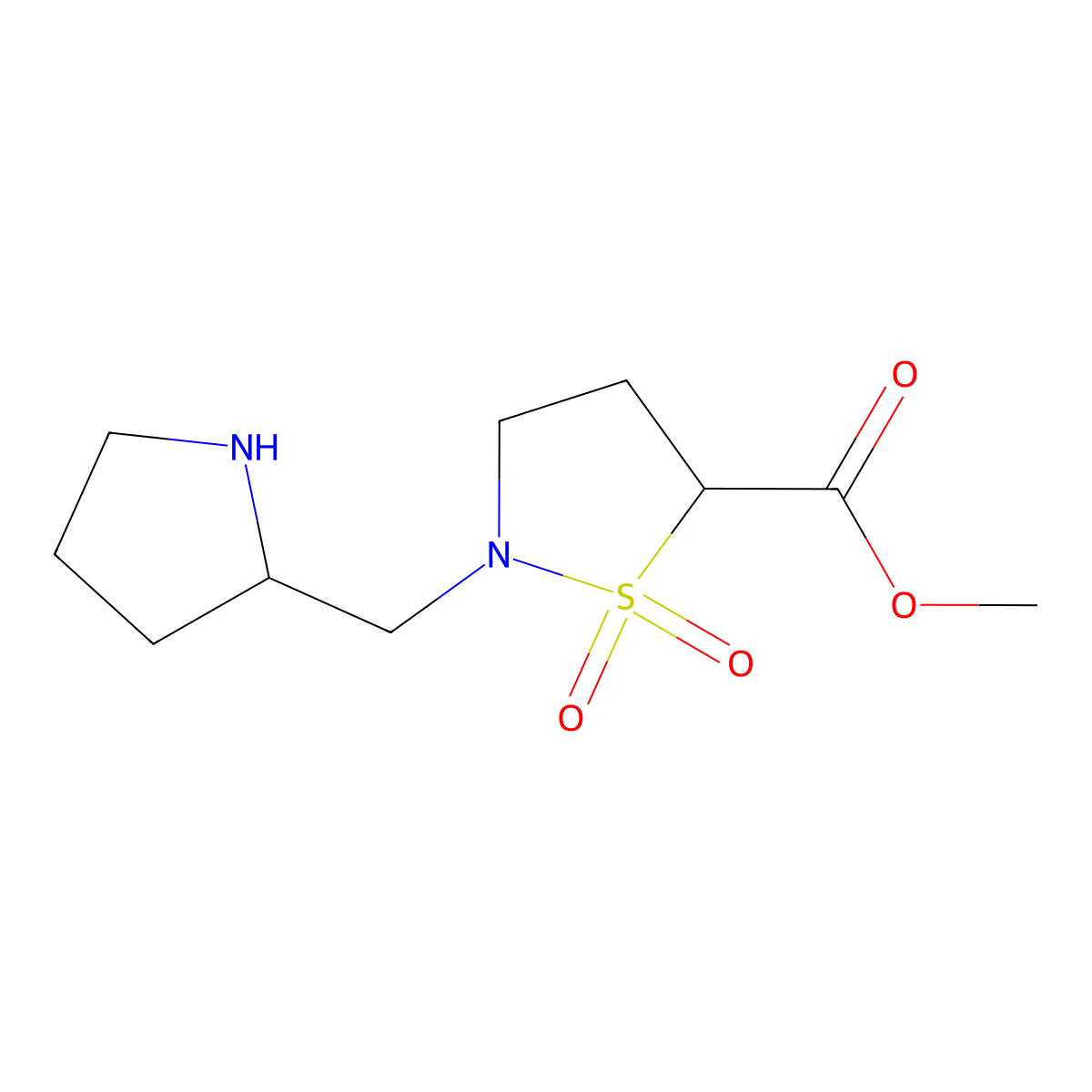 methyl 1,1-dioxo-2-{[(2R)-pyrrolidin-2-yl]methyl}-1lambda6,2-thiazolidine-5-carboxylate molecular structure, CAS 2639399-32-7