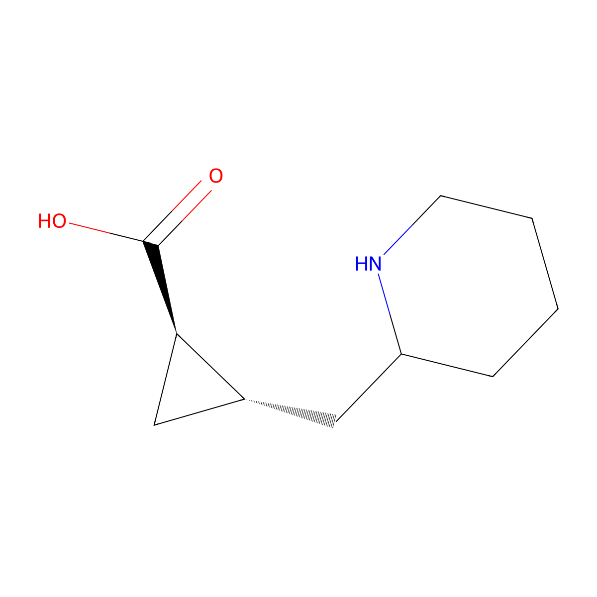 rac-(1R,2S)-2-[(piperidin-2-yl)methyl]cyclopropane-1-carboxylic acid molecular structure, CAS 2639399-42-9