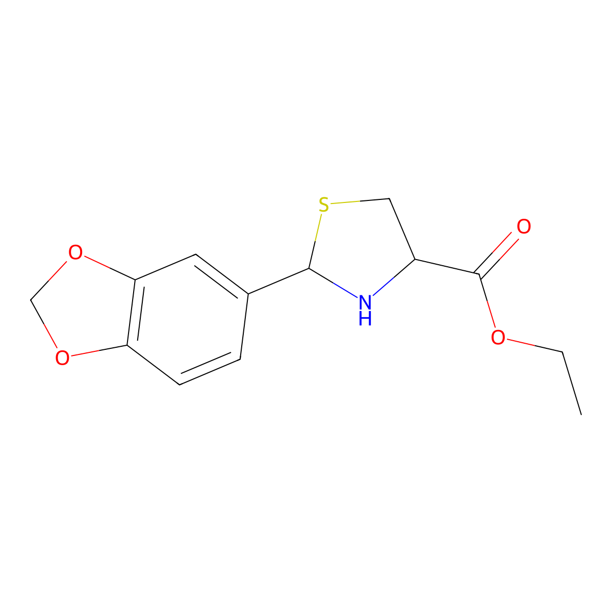 ethyl (4S)-2-(1,3-dioxaindan-5-yl)-1,3-thiazolidine-4-carboxylate molecular structure, CAS 2639399-43-0