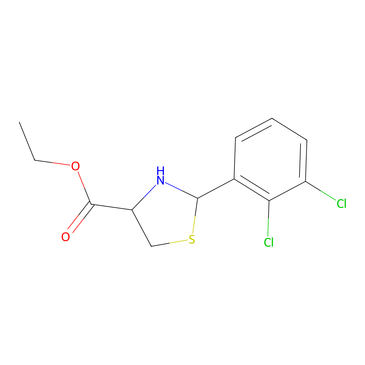ethyl (4R)-2-(2,3-dichlorophenyl)-1,3-thiazolidine-4-carboxylate molecular structure, CAS 2639399-55-4