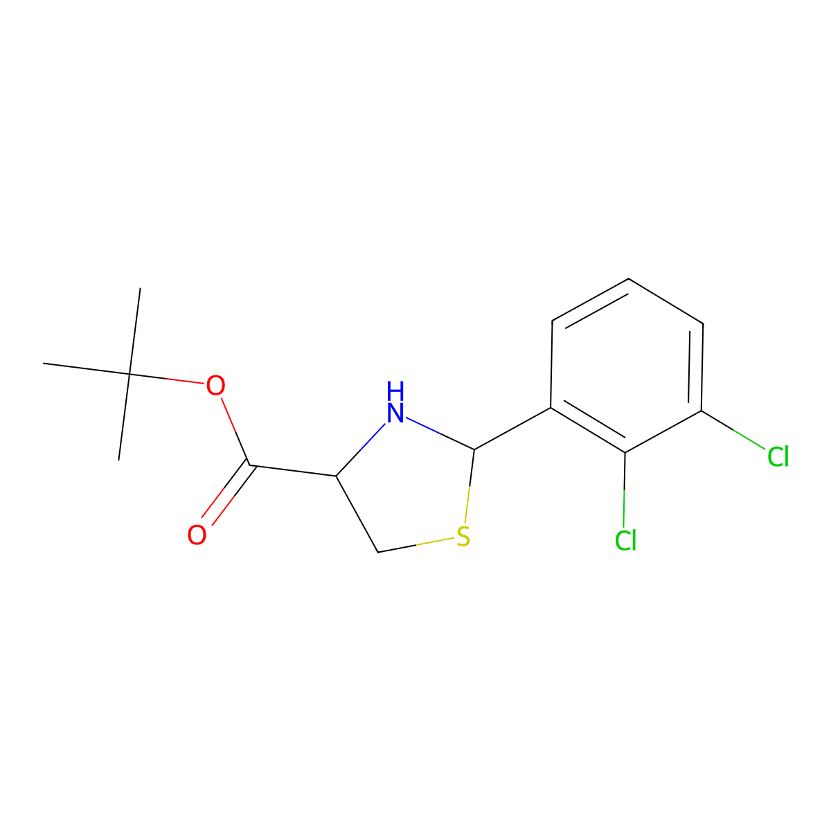 tert-butyl (4R)-2-(2,3-dichlorophenyl)-1,3-thiazolidine-4-carboxylate molecular structure, CAS 2639399-56-5
