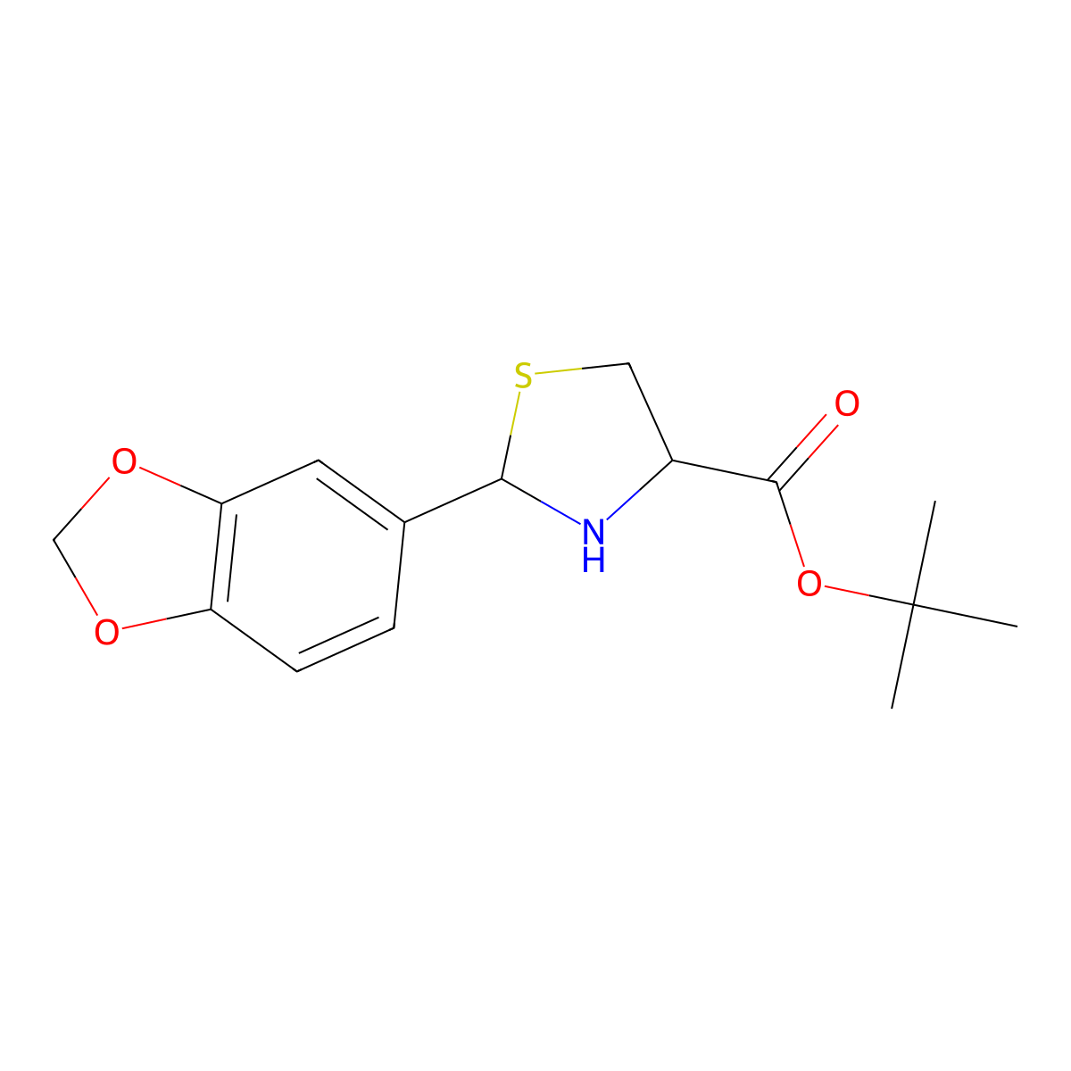 tert-butyl (4S)-2-(1,3-dioxaindan-5-yl)-1,3-thiazolidine-4-carboxylate molecular structure, CAS 2639399-57-6