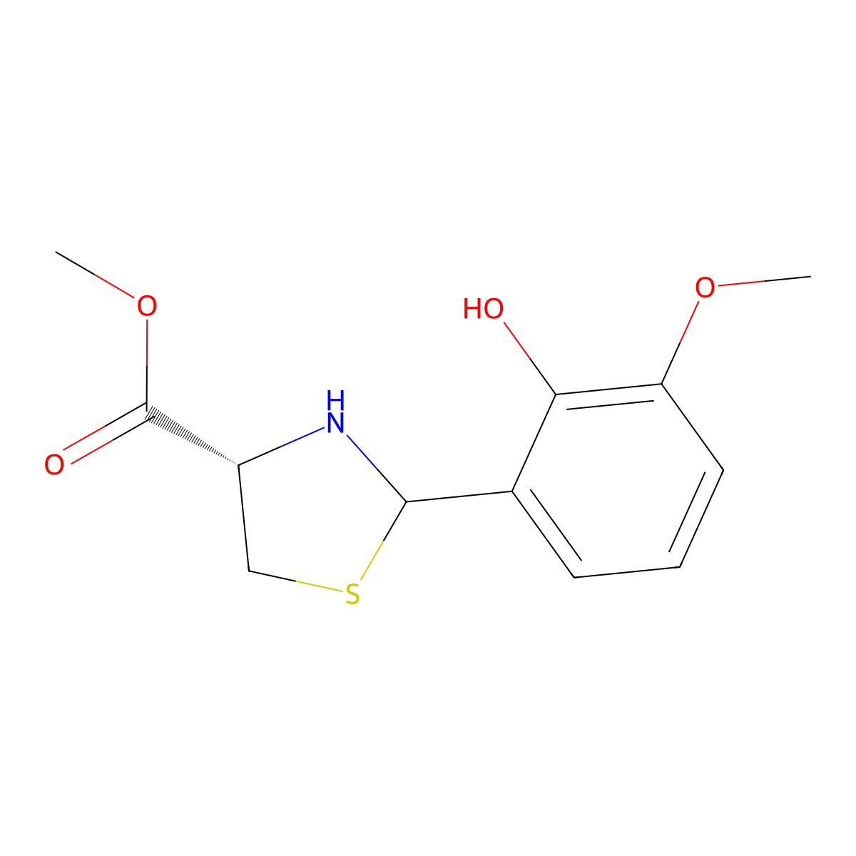 methyl (4S)-2-(2-hydroxy-3-methoxyphenyl)-1,3-thiazolidine-4-carboxylate molecular structure, CAS 2639399-63-4