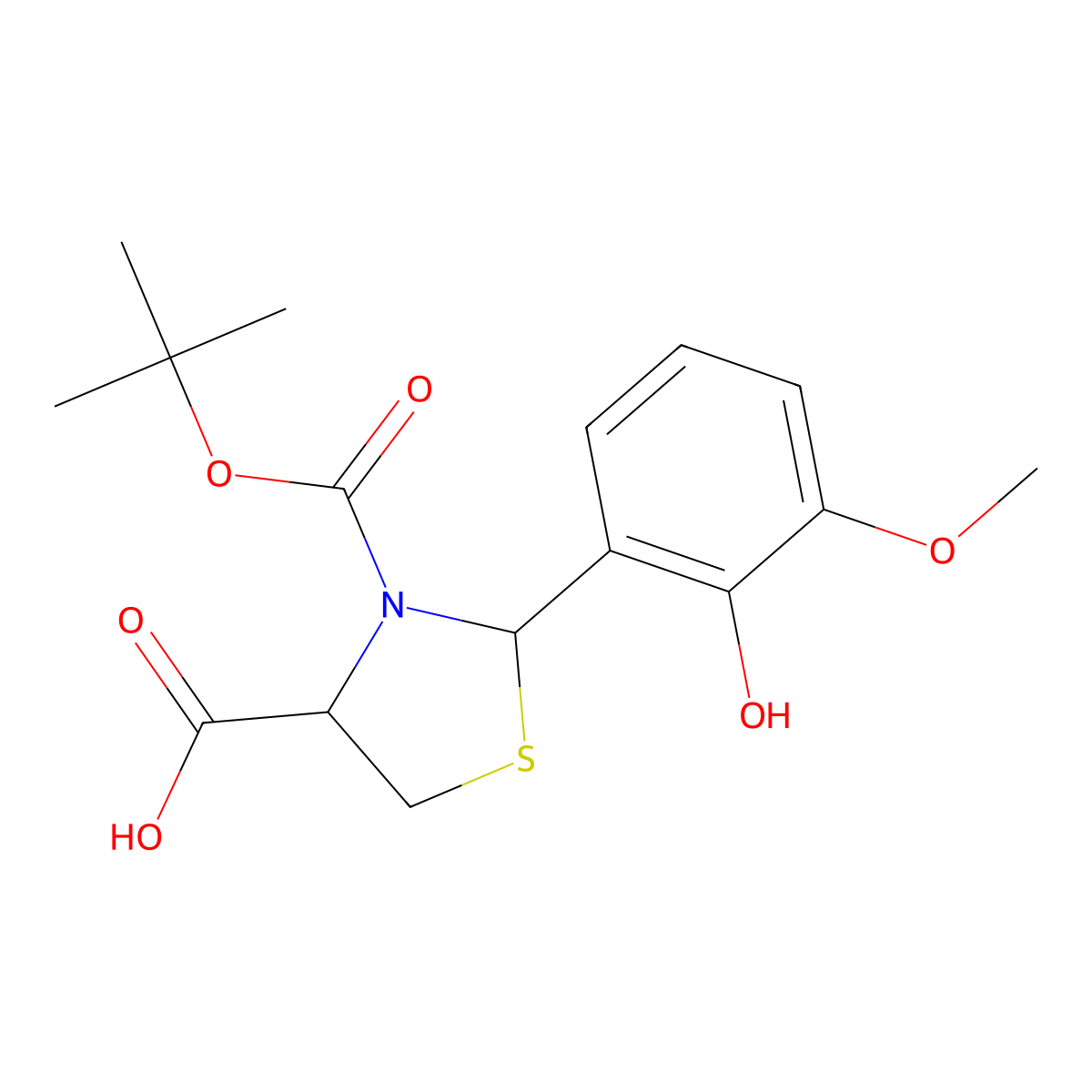 (4S)-3-[(tert-butoxy)carbonyl]-2-(2-hydroxy-3-methoxyphenyl)-1,3-thiazolidine-4-carboxylic acid molecular structure, CAS 2639399-71-4