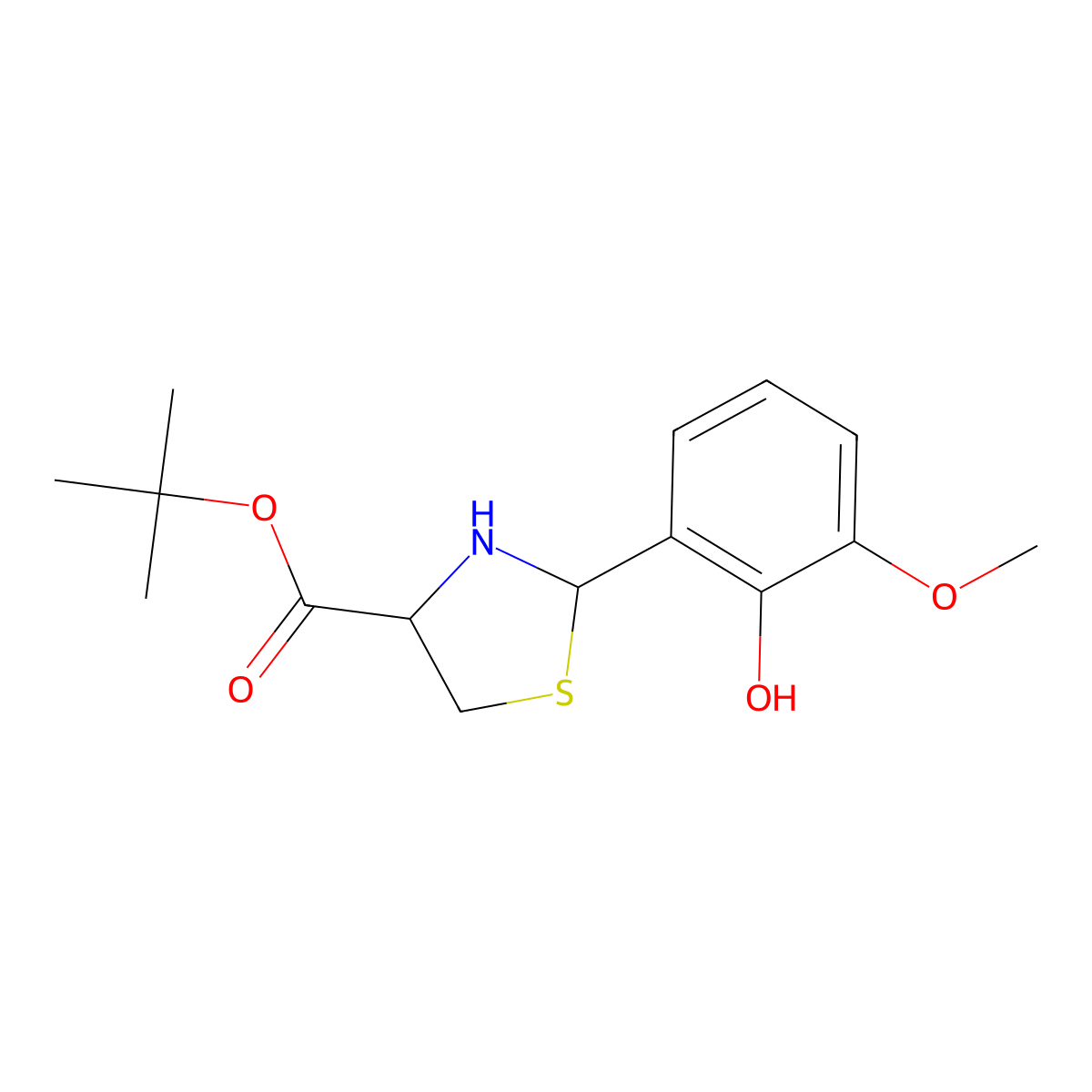 tert-butyl (4S)-2-(2-hydroxy-3-methoxyphenyl)-1,3-thiazolidine-4-carboxylate molecular structure, CAS 2639399-94-1