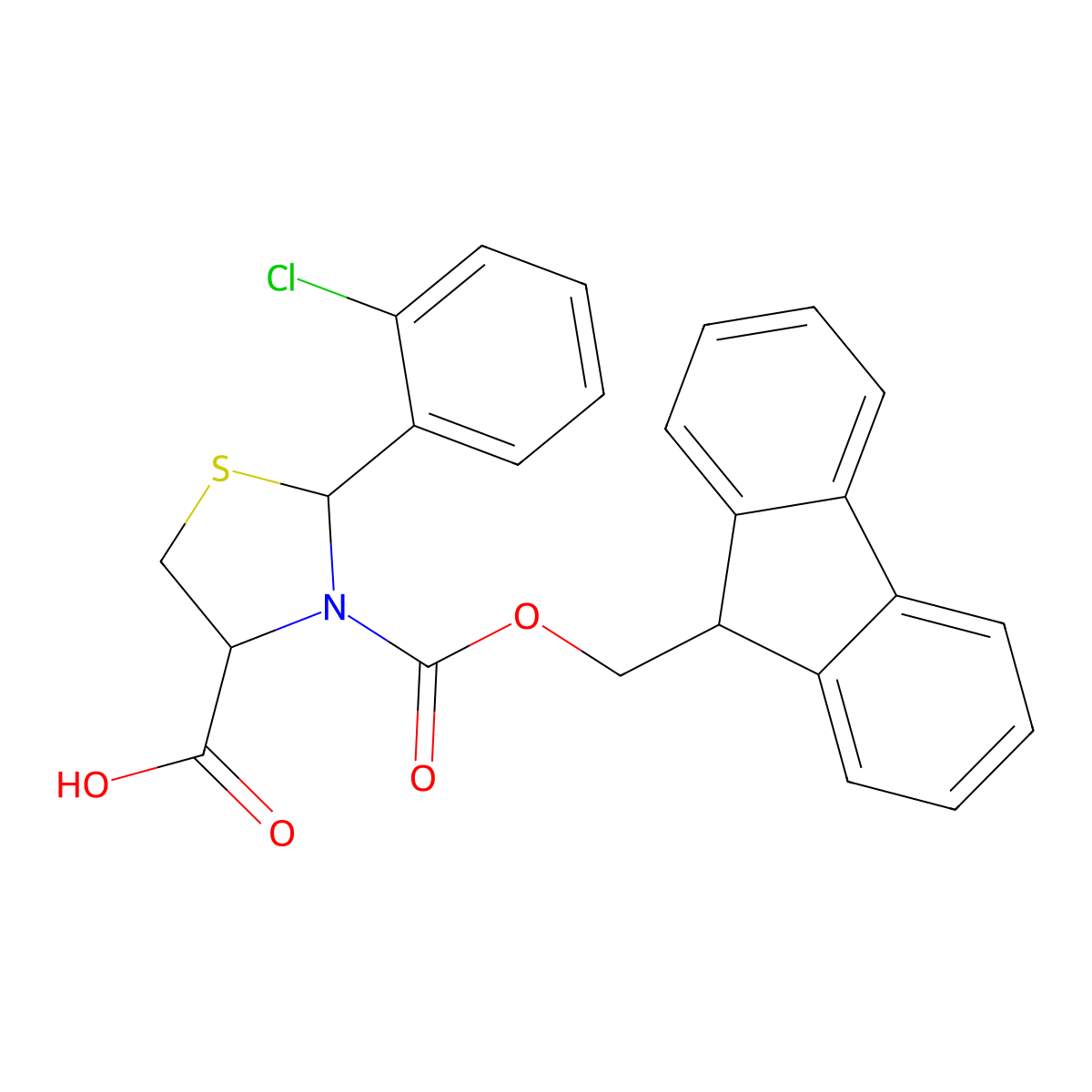 (4R)-2-(2-chlorophenyl)-3-{[(9H-fluoren-9-yl)methoxy]carbonyl}-1,3-thiazolidine-4-carboxylic acid molecular structure, CAS 2639400-00-1