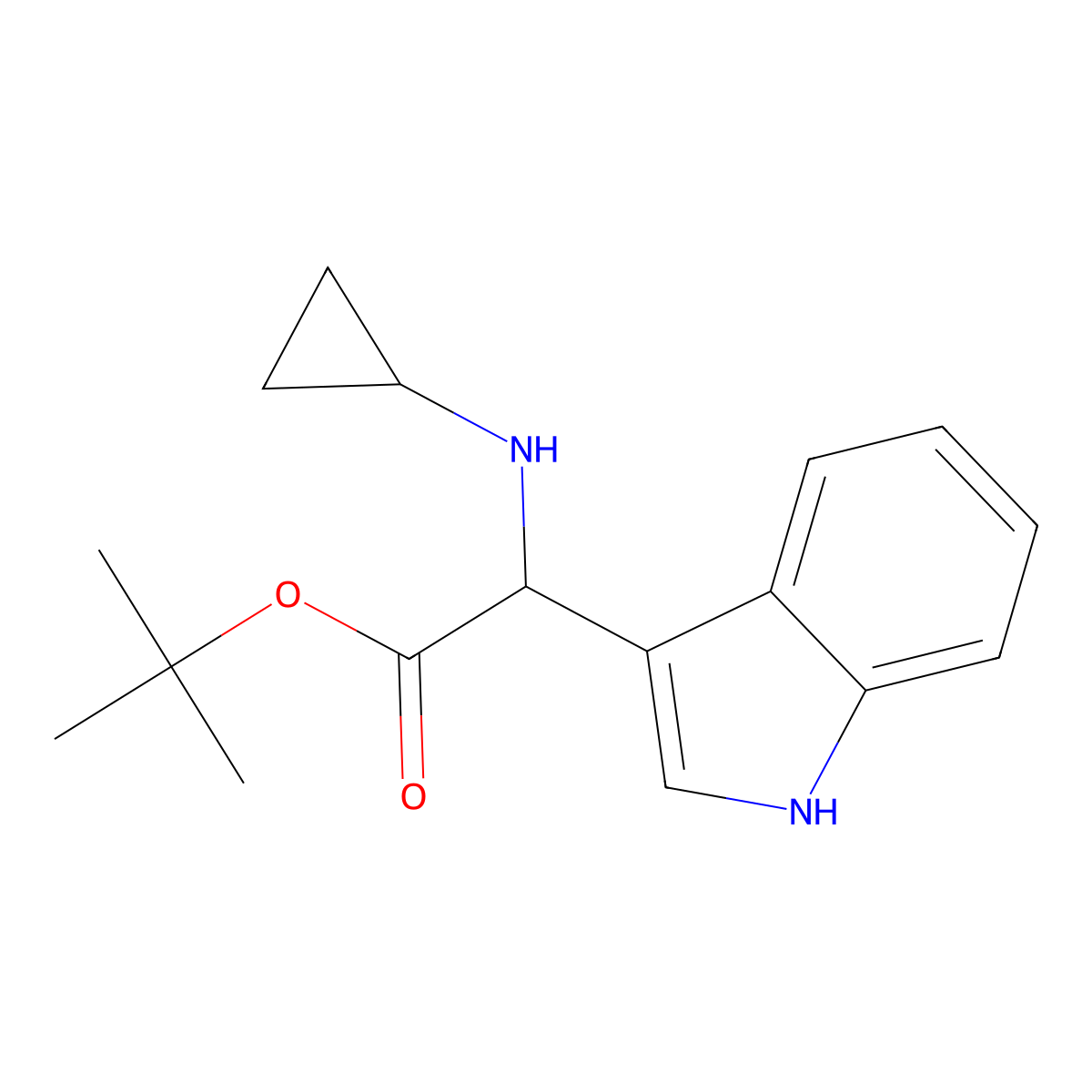 tert-butyl 2-(cyclopropylamino)-2-(1H-indol-3-yl)acetate molecular structure, CAS 2639401-20-8