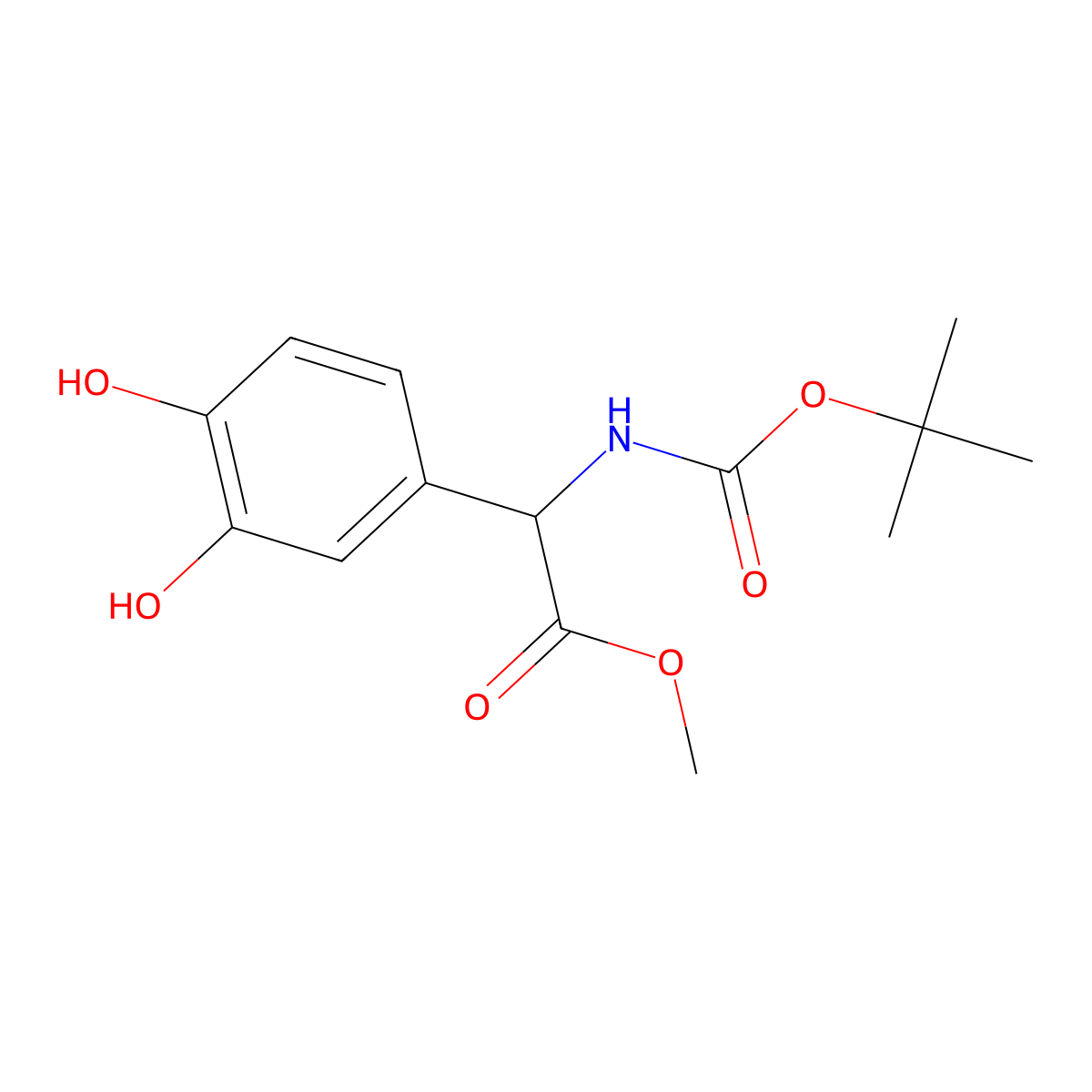 Methyl 2-{[(tert-butoxy)carbonyl]amino}-2-(3,4-dihydroxyphenyl)acetate molecular structure, CAS 2639401-28-6