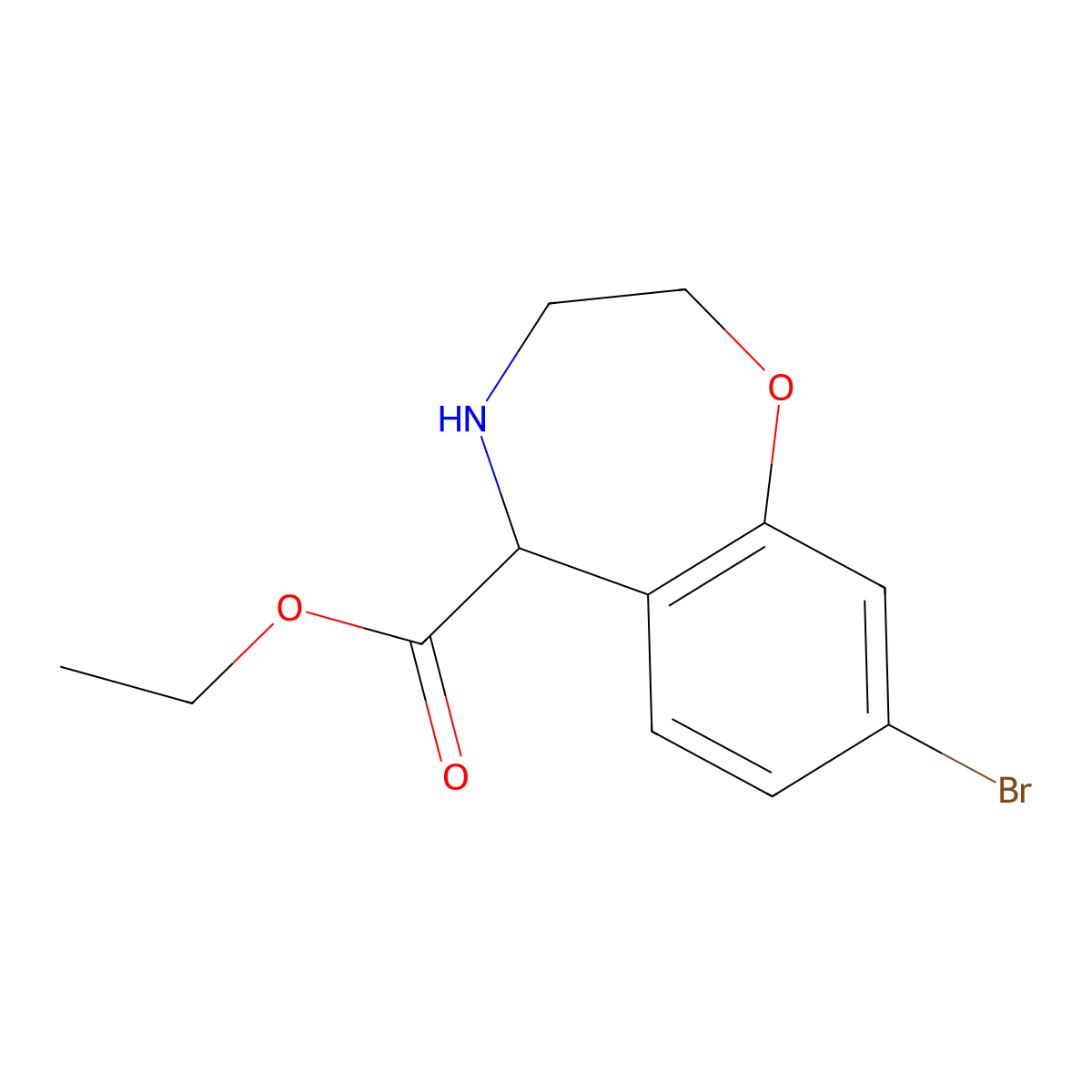 Ethyl 8-bromo-2,3,4,5-tetrahydro-1,4-benzoxazepine-5-carboxylate molecular structure, CAS 2639401-29-7