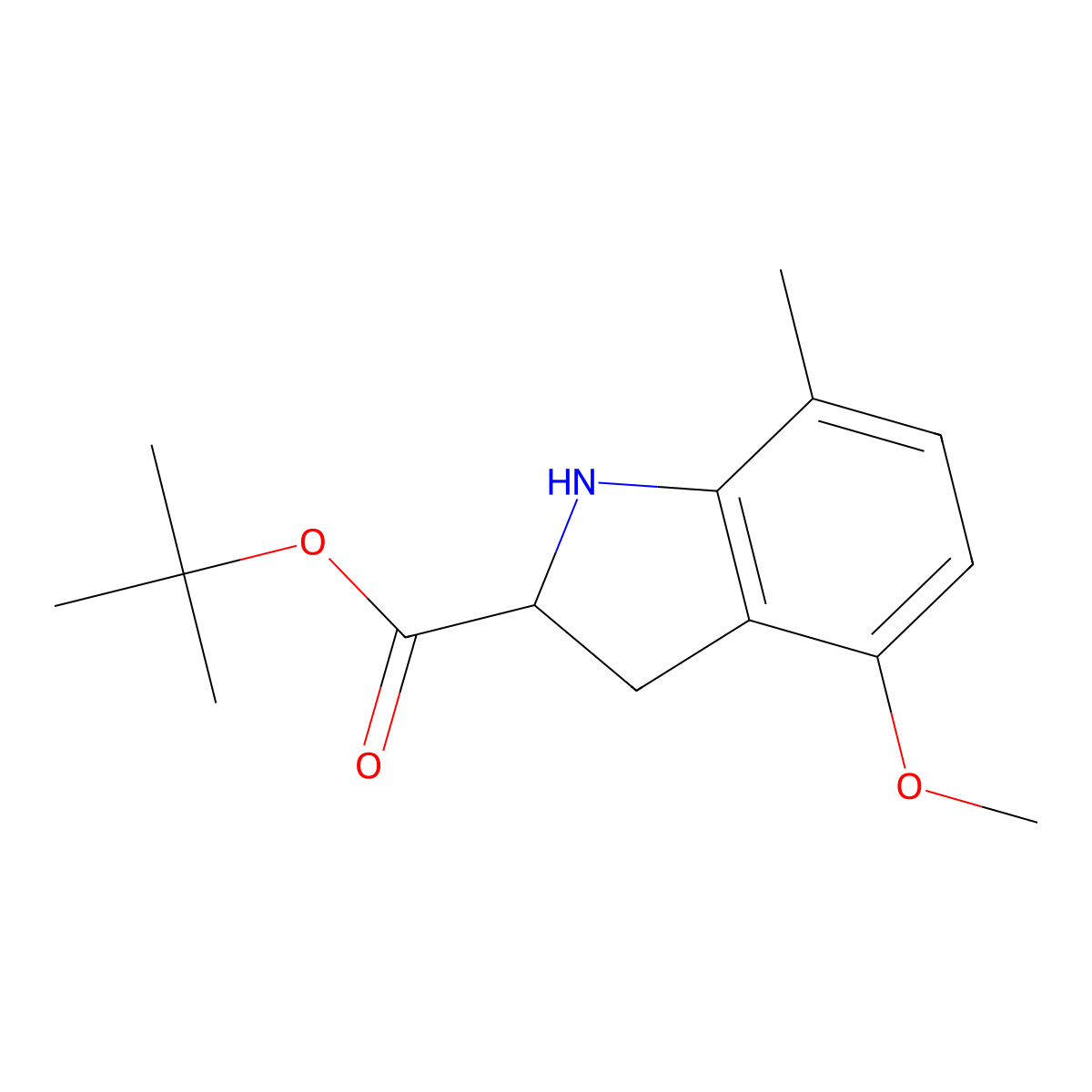 tert-butyl 4-methoxy-7-methyl-2,3-dihydro-1H-indole-2-carboxylate molecular structure, CAS 2639401-35-5