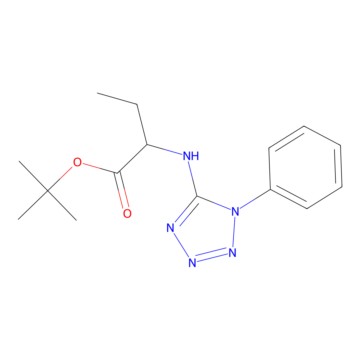 tert-butyl 2-[(1-phenyl-1H-1,2,3,4-tetrazol-5-yl)amino]butanoate molecular structure, CAS 2639401-38-8