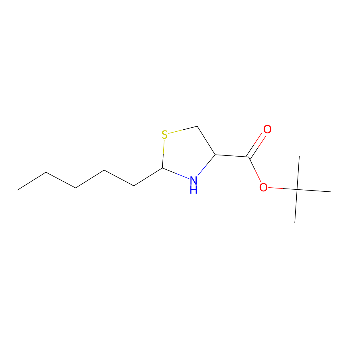 Tert-butyl 2-pentyl-1,3-thiazolidine-4-carboxylate molecular structure, CAS 2639401-40-2