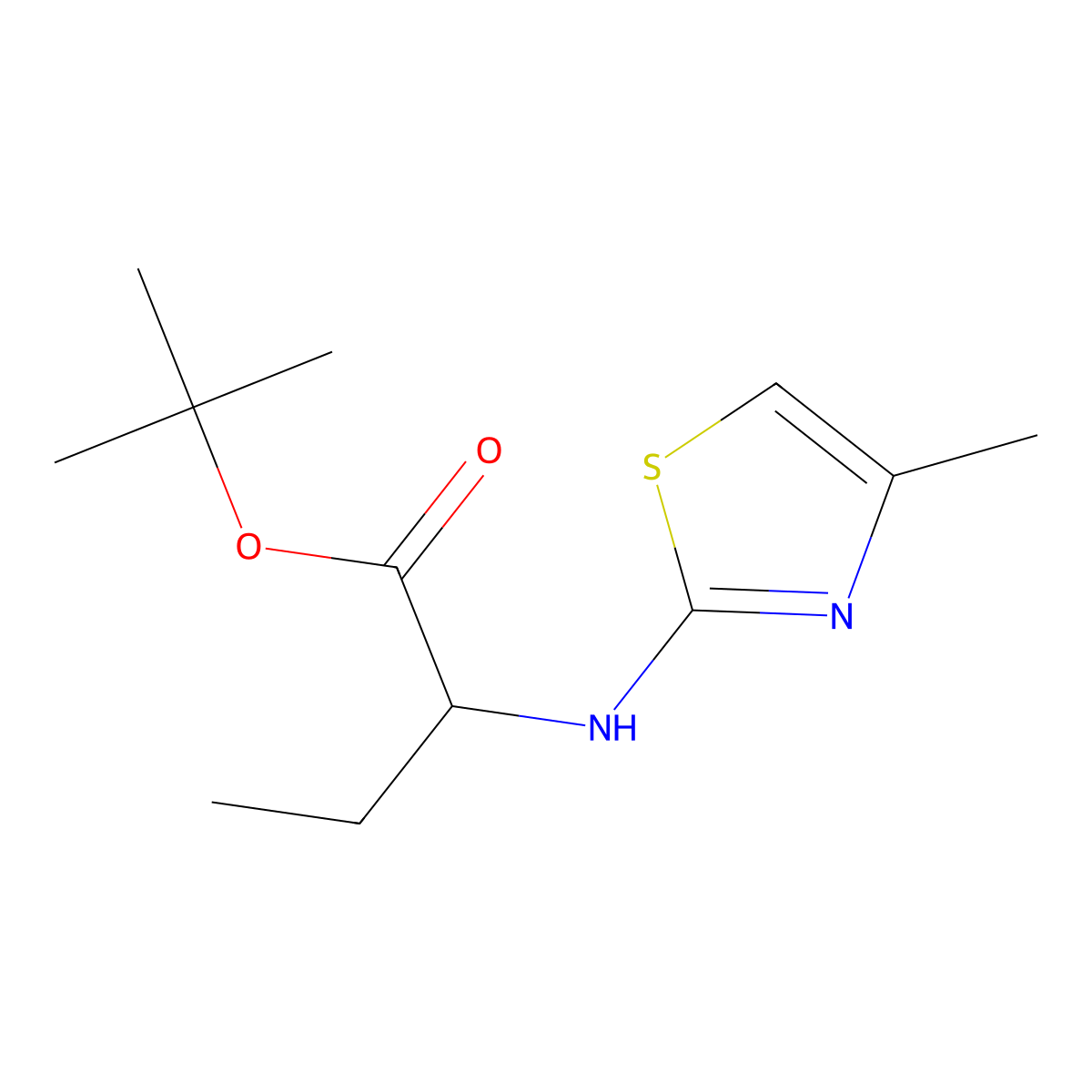 Tert-butyl 2-[(4-methyl-1,3-thiazol-2-yl)amino]butanoate molecular structure, CAS 2639401-41-3