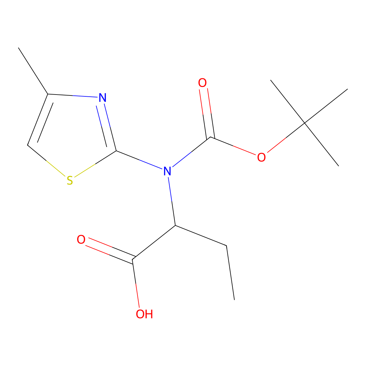 2-{[(Tert-butoxy)carbonyl](4-methyl-1,3-thiazol-2-yl)amino}butanoic acid molecular structure, CAS 2639401-54-8