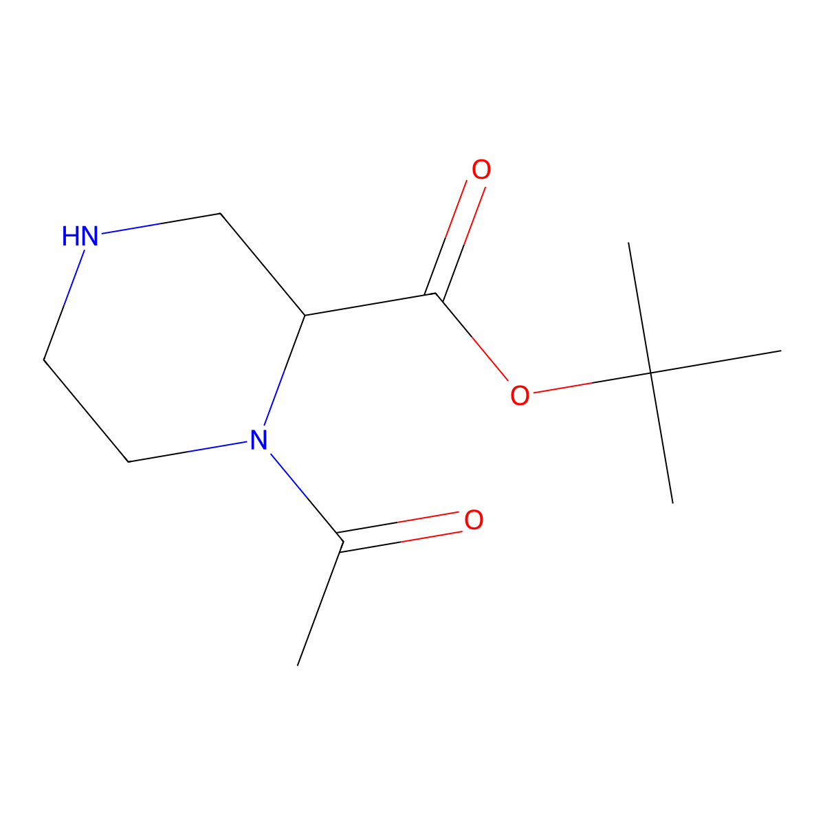 Tert-butyl 1-acetylpiperazine-2-carboxylate molecular structure, CAS 2639401-57-1
