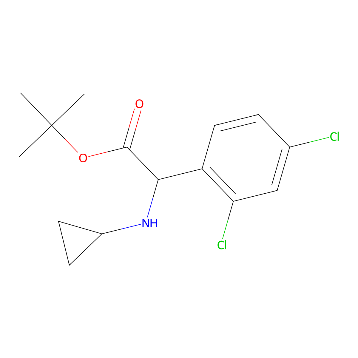 Tert-butyl 2-(cyclopropylamino)-2-(2,4-dichlorophenyl)acetate molecular structure, CAS 2639401-74-2
