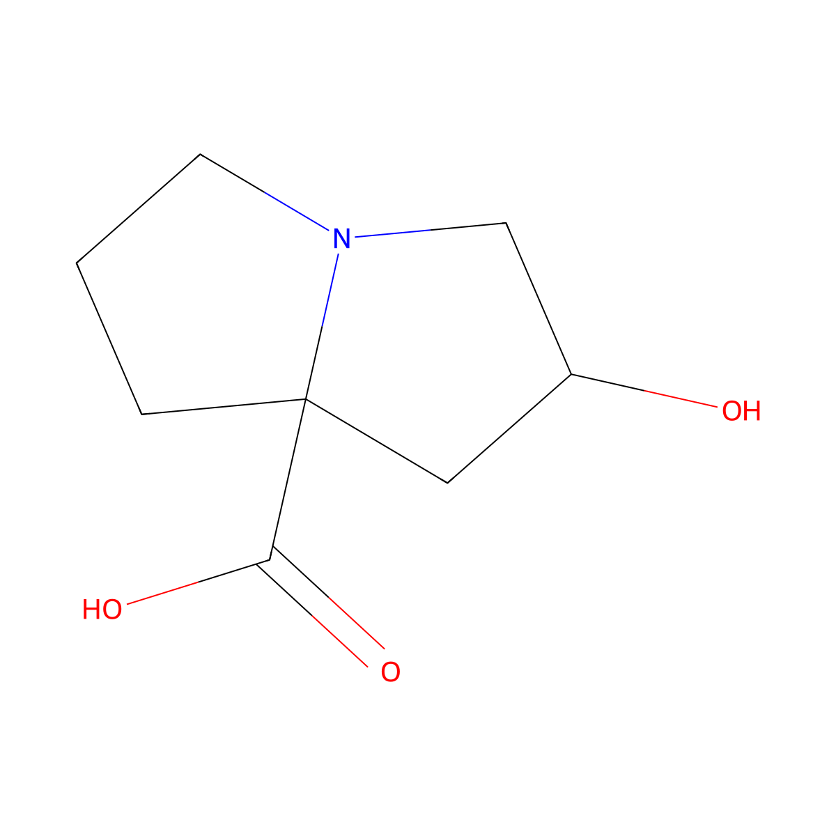 2-hydroxy-hexahydro-1H-pyrrolizine-7a-carboxylic acid molecular structure, CAS 2639401-76-4