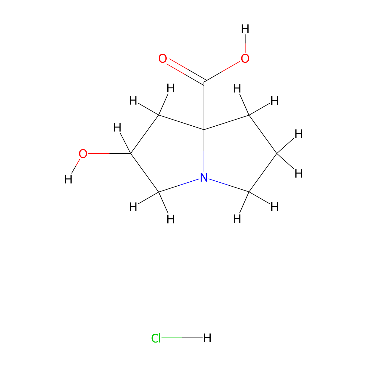 2-hydroxy-hexahydro-1H-pyrrolizine-7a-carboxylic acid hydrochloride, Mixture of diastereomers molecular structure, CAS 2639401-77-5