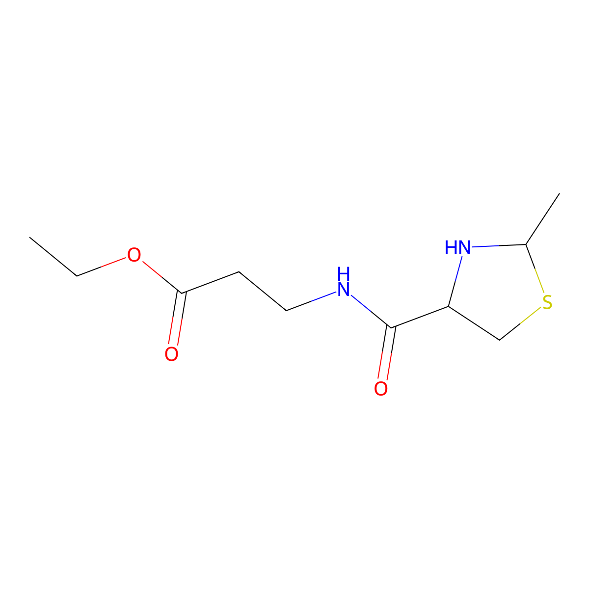 Ethyl 3-[(2-methyl-1,3-thiazolidin-4-yl)formamido]propanoate molecular structure, CAS 2639403-20-4