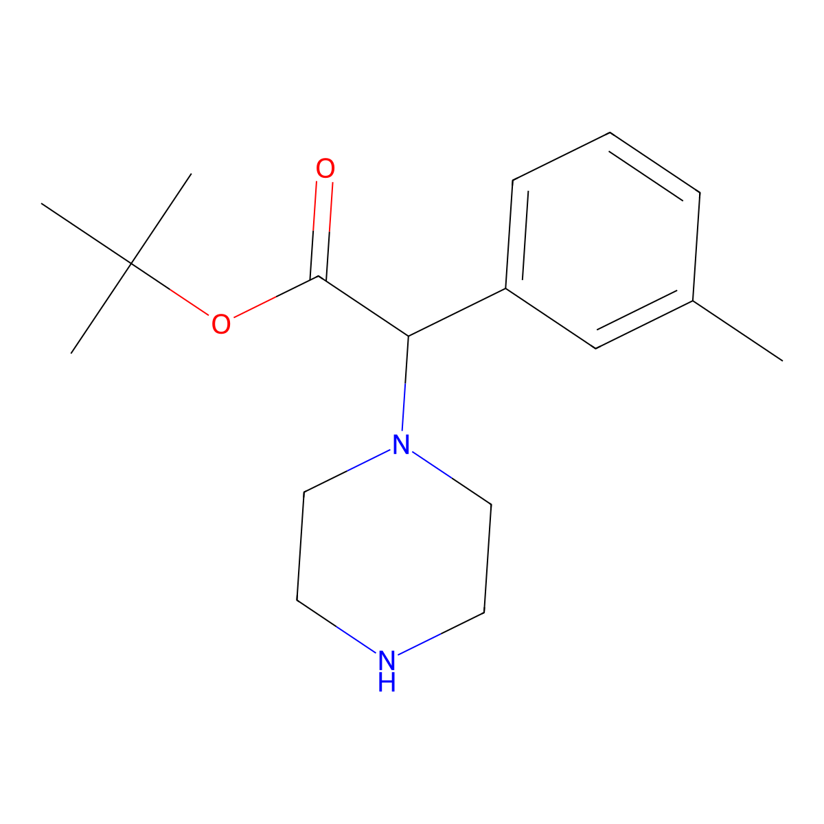 Tert-butyl 2-(3-methylphenyl)-2-(piperazin-1-yl)acetate molecular structure, CAS 2639403-27-1