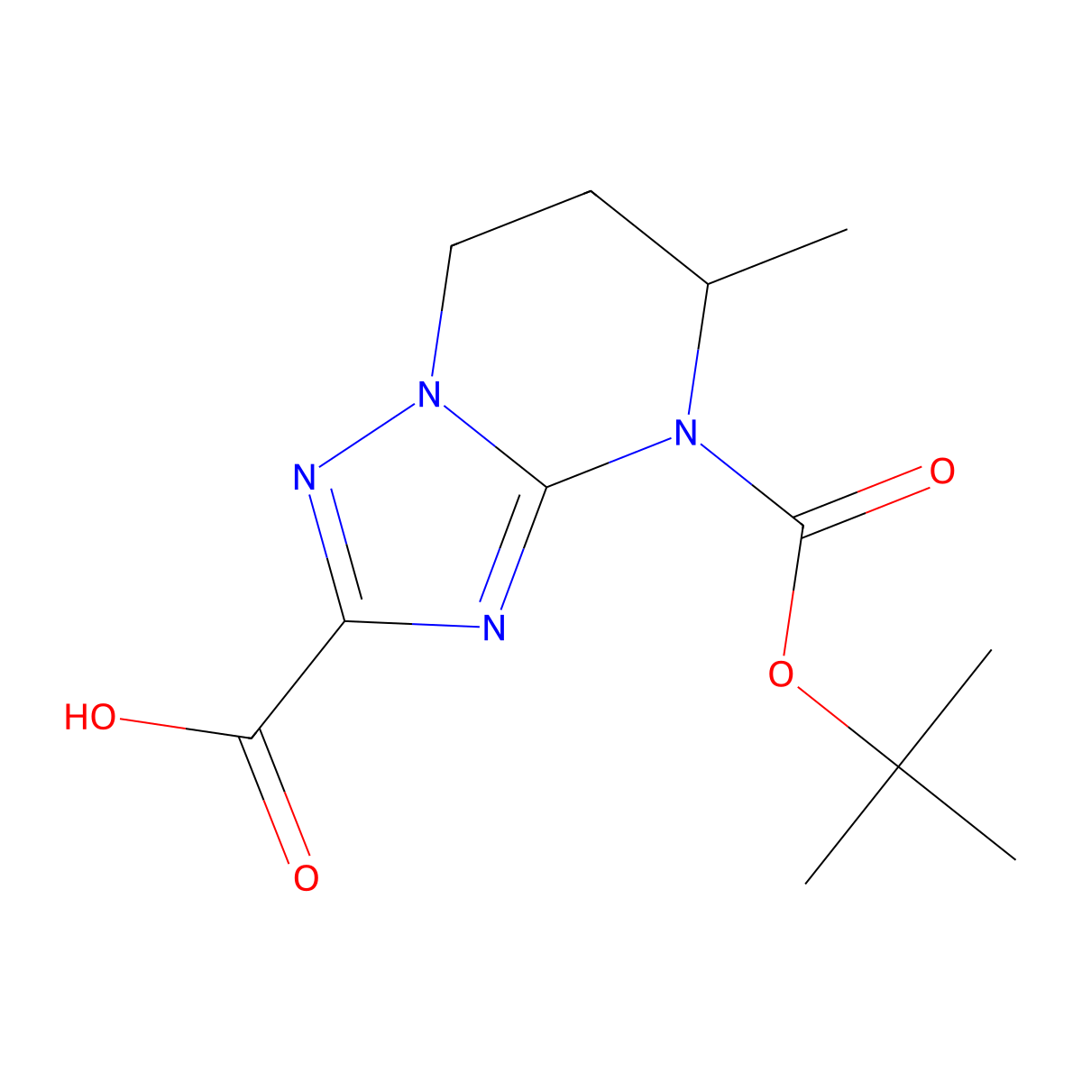 4-[(tert-butoxy)carbonyl]-5-methyl-4H,5H,6H,7H-[1,2,4]triazolo[1,5-a]pyrimidine-2-carboxylic acid molecular structure, CAS 2639403-37-3