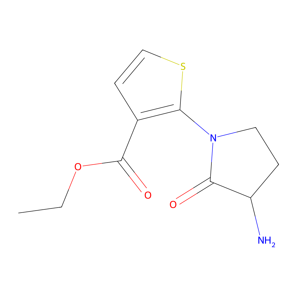 Ethyl 2-(3-amino-2-oxopyrrolidin-1-yl)thiophene-3-carboxylate molecular structure, CAS 2639403-43-1