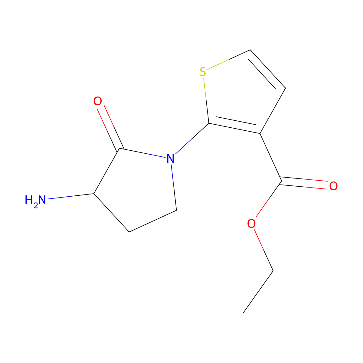 Ethyl 2-(3-amino-2-oxopyrrolidin-1-yl)thiophene-3-carboxylate molecular structure, CAS 2639403-43-1
