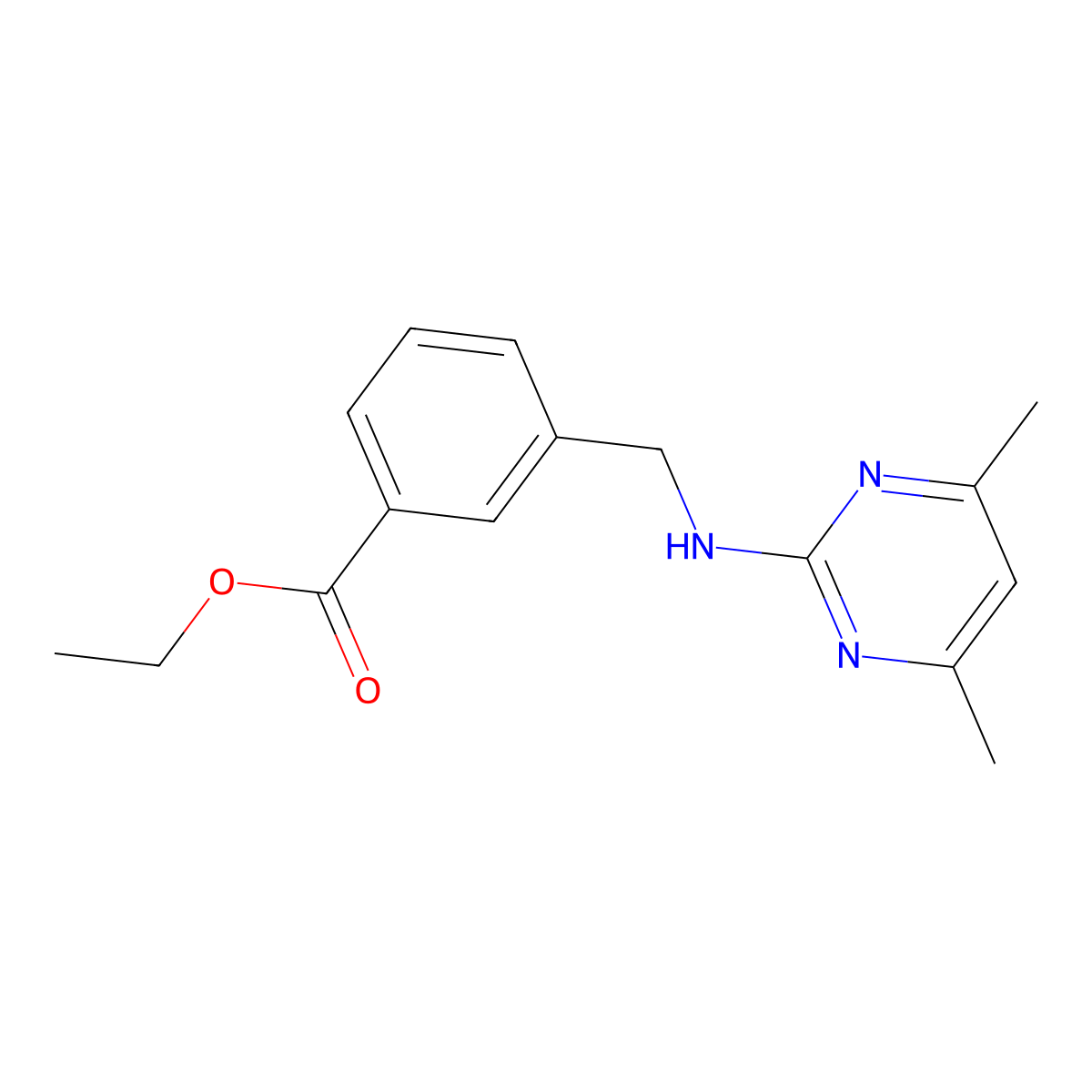 Ethyl 3-{[(4,6-dimethylpyrimidin-2-yl)amino]methyl}benzoate molecular structure, CAS 2639403-64-6