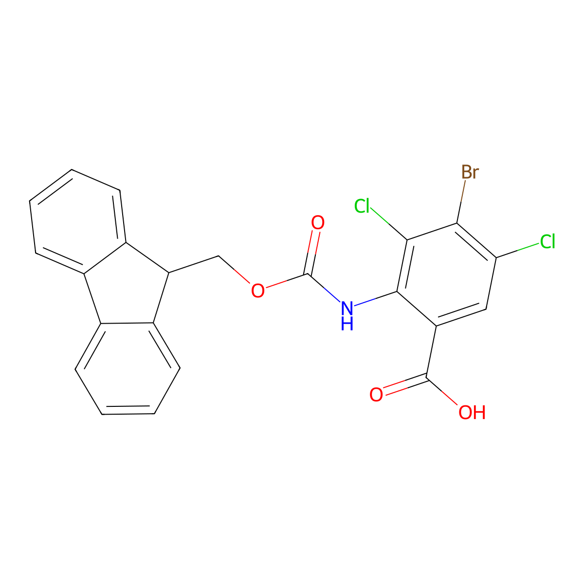 4-bromo-3,5-dichloro-2-({[(9H-fluoren-9-yl)methoxy]carbonyl}amino)benzoic acid molecular structure, CAS 2639403-91-9