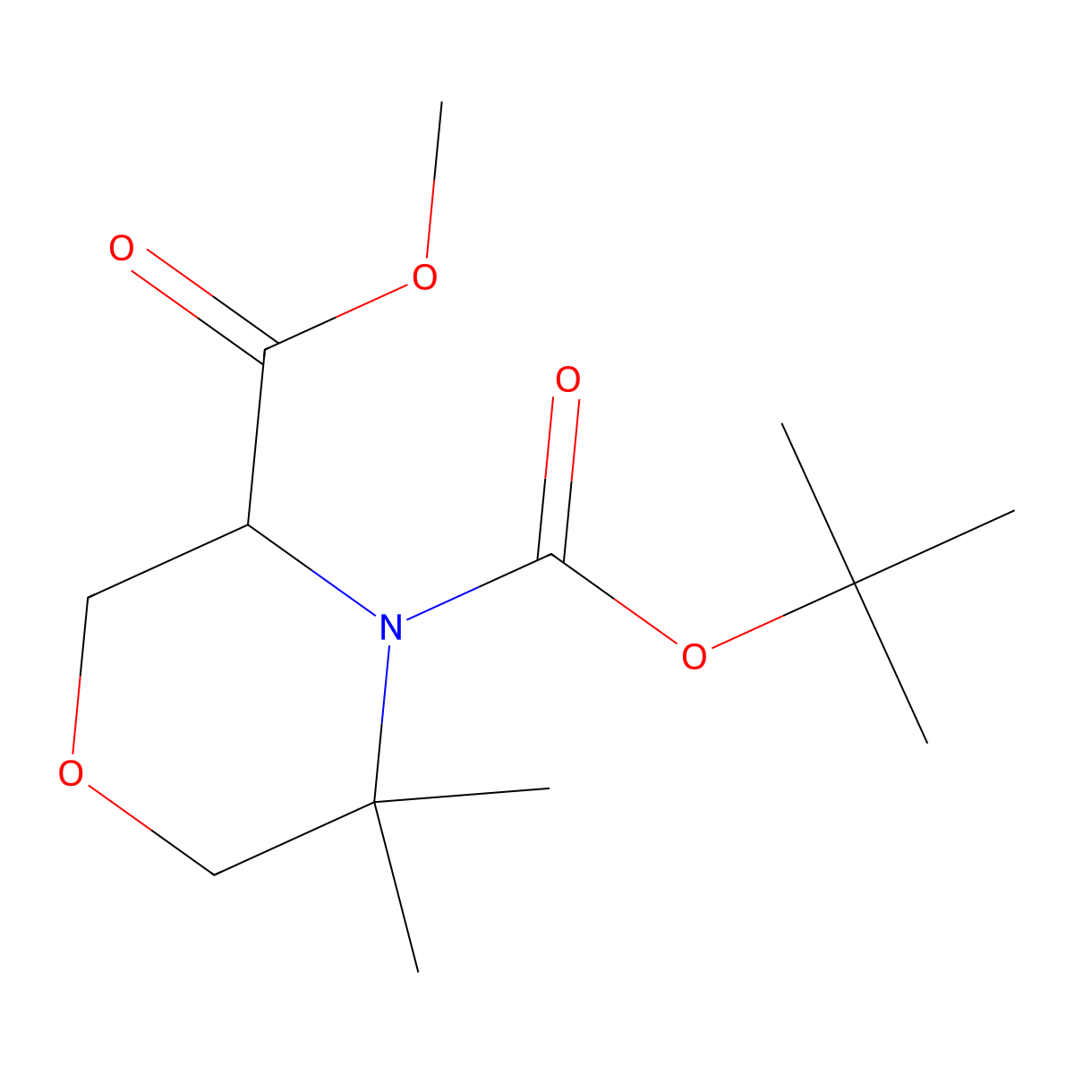 4-Tert-butyl 3-methyl 5,5-dimethylmorpholine-3,4-dicarboxylate molecular structure, CAS 2639403-98-6