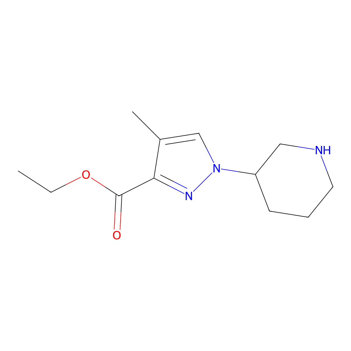 ethyl 4-methyl-1-(piperidin-3-yl)-1H-pyrazole-3-carboxylate molecular structure, CAS 2639404-22-9