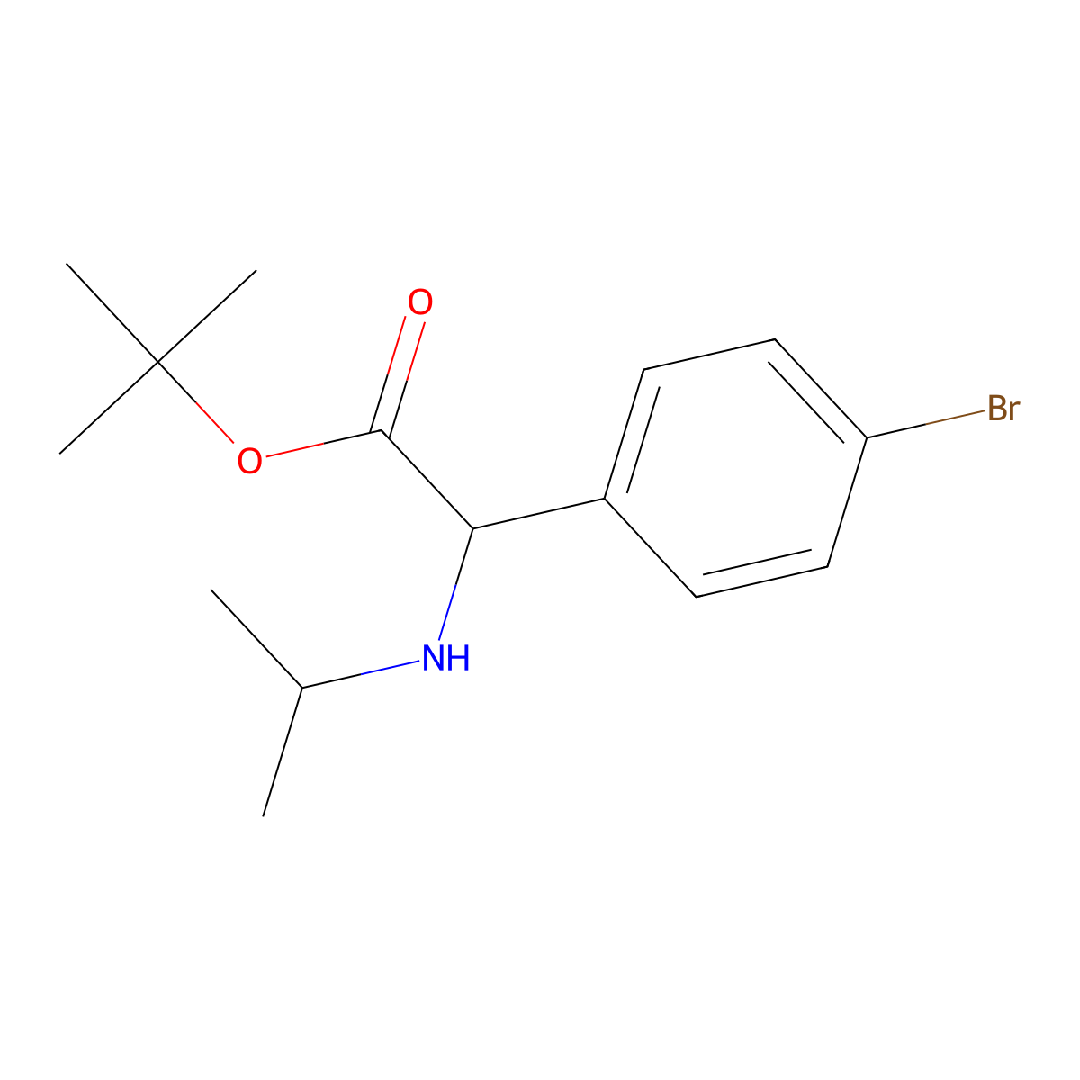 Tert-butyl 2-(4-bromophenyl)-2-[(propan-2-yl)amino]acetate molecular structure, CAS 2639404-30-9