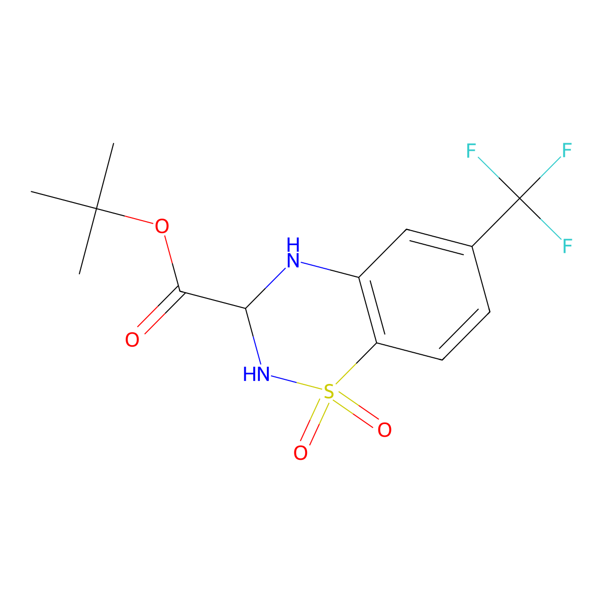 tert-butyl 1,1-dioxo-6-(trifluoromethyl)-3,4-dihydro-2H-1lambda6,2,4-benzothiadiazine-3-carboxylate molecular structure, CAS 2639404-36-5
