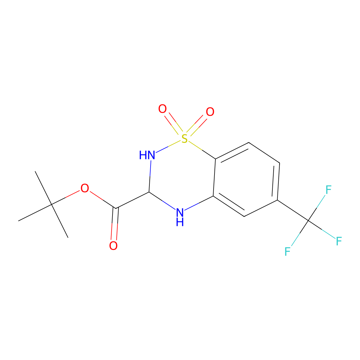tert-butyl 1,1-dioxo-6-(trifluoromethyl)-3,4-dihydro-2H-1lambda6,2,4-benzothiadiazine-3-carboxylate molecular structure, CAS 2639404-36-5