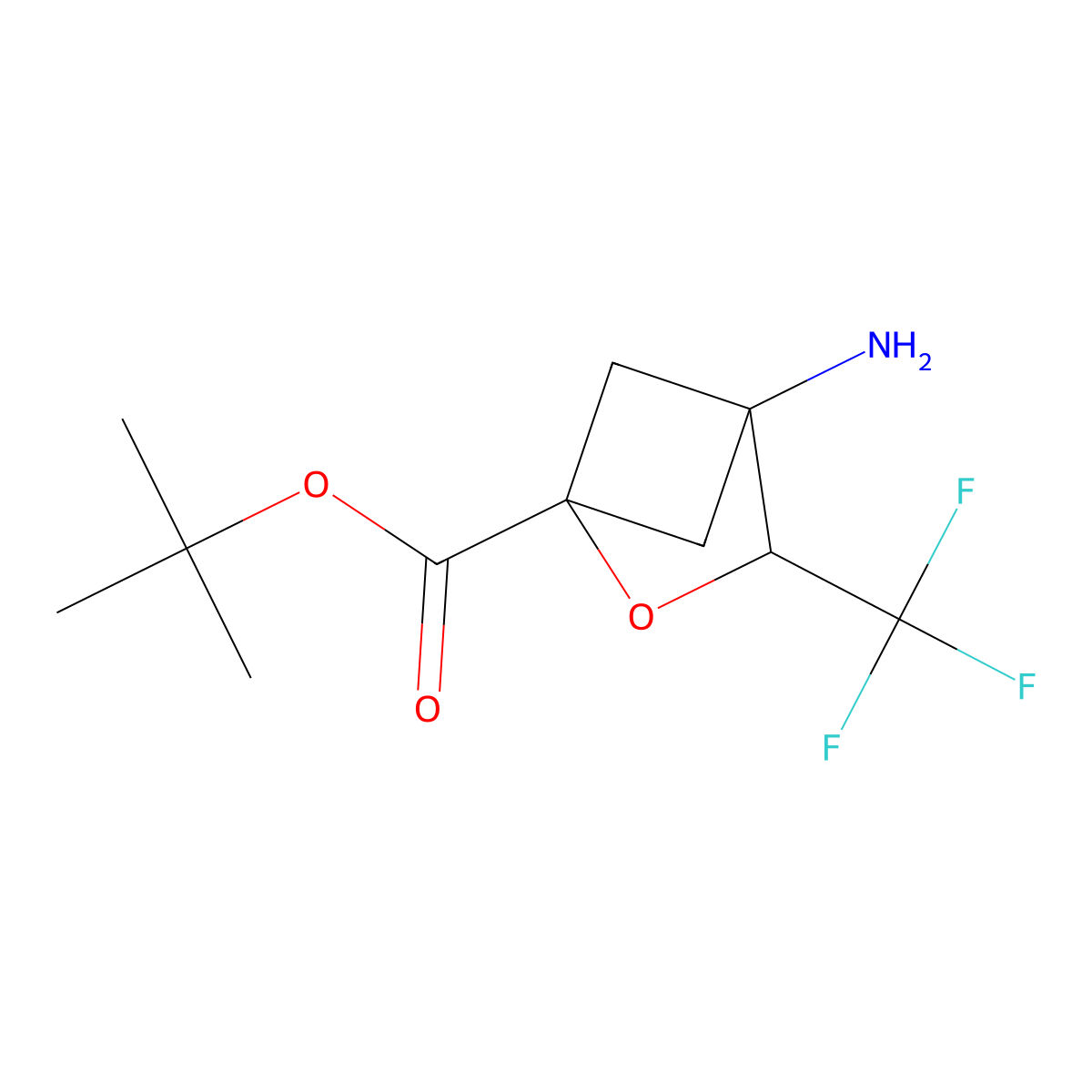 Tert-butyl 4-amino-3-(trifluoromethyl)-2-oxabicyclo[2.1.1]hexane-1-carboxylate molecular structure, CAS 2639404-43-4